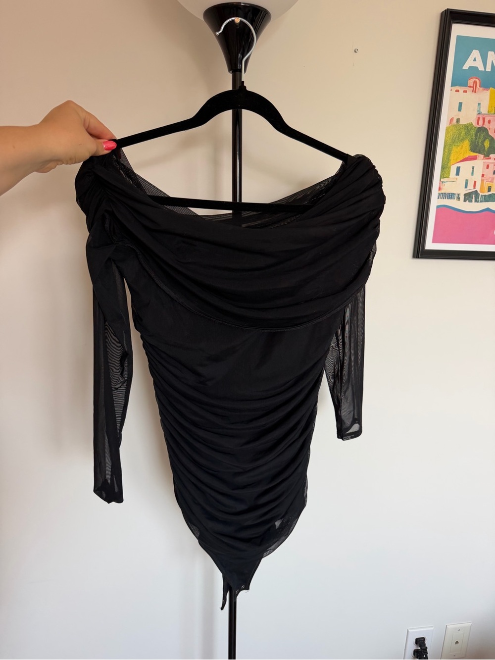 Abercrombie & Fitch Black Off-Shoulder Ruched Bodysuit